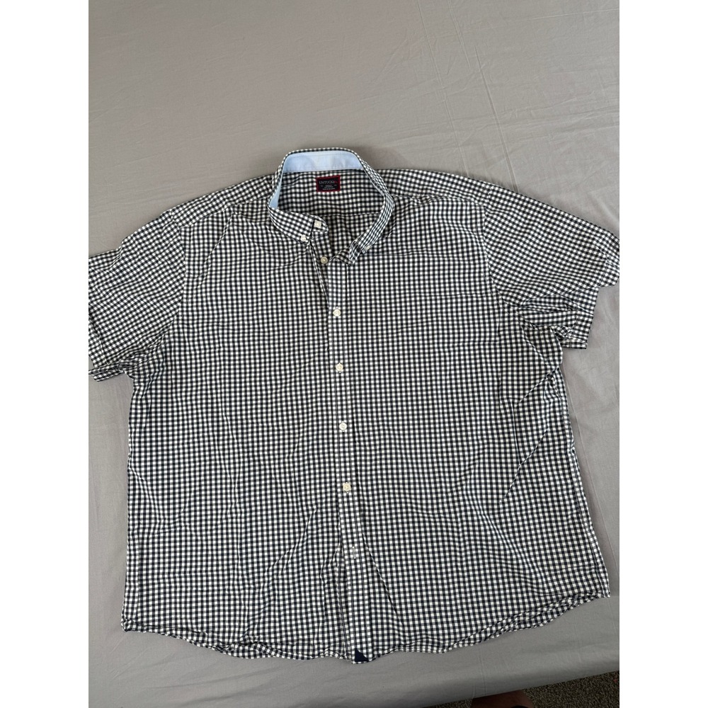 UNTUCKit Shirt XXXLC Men's Black White Short Sleeve‎ Button Up Gingham Checkered
